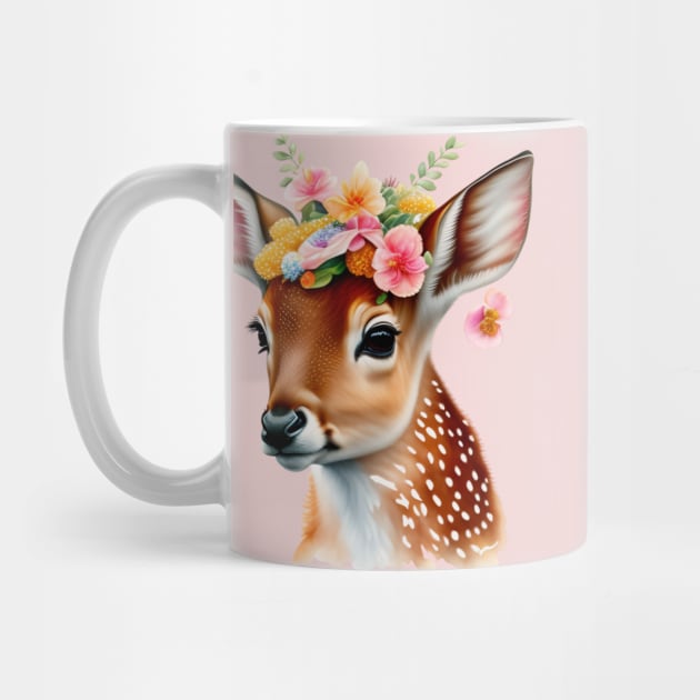 Cute Fawn with flowers by tfortwo